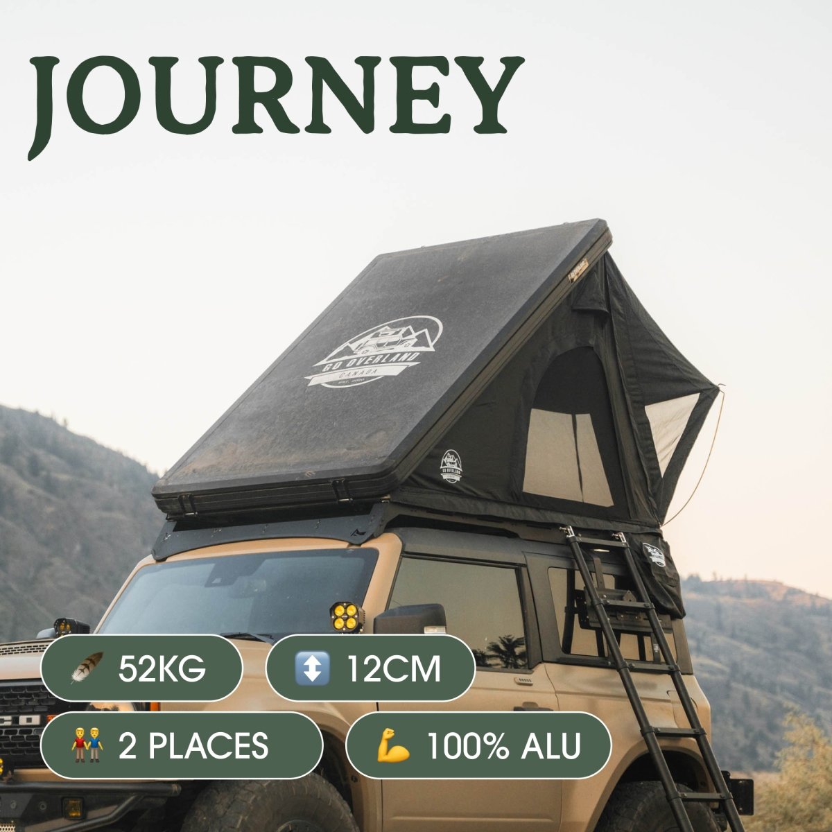 Tente de Toit Rigide JOURNEY - 2 Places Ultra Légère & Compacte - BYD Shark 2024+