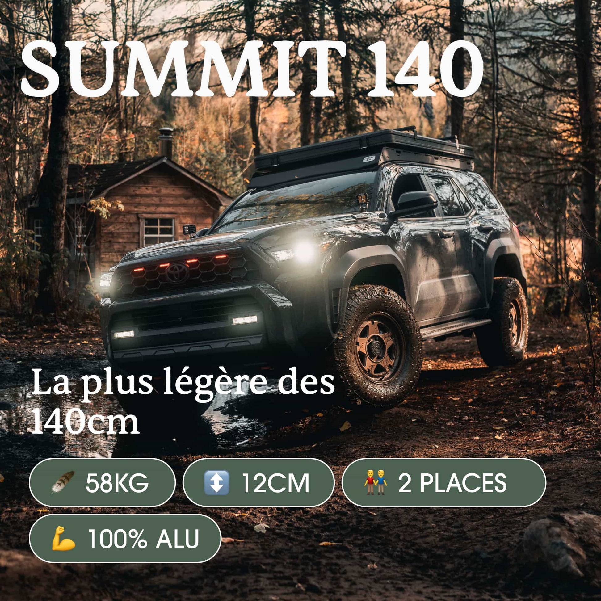 Tente de Toit Summit 140 GO OVERLAND – Coque Aluminium Ultra-Légère - BYD Shark 2024+
