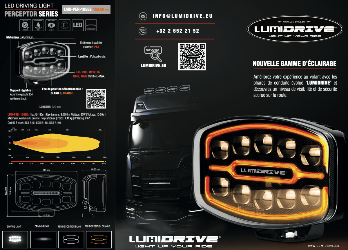 Feu de Route LED LUMIDRIVE Perceptor 10 - Éclairage Haute Puissance - BYD Shark 2024+