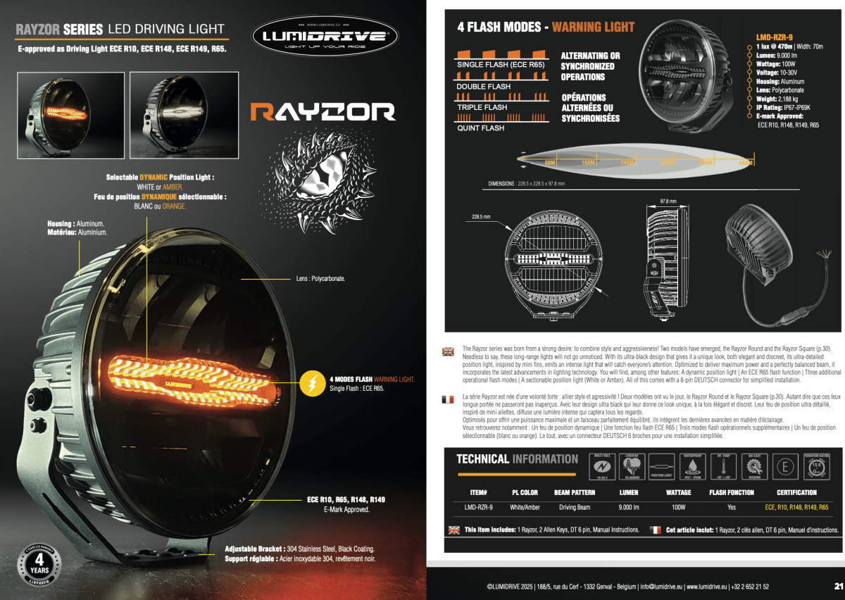 Feu Longue Portée LED Lumidrive Rayzor 9 – Puissance & Style - BYD Shark 2024+