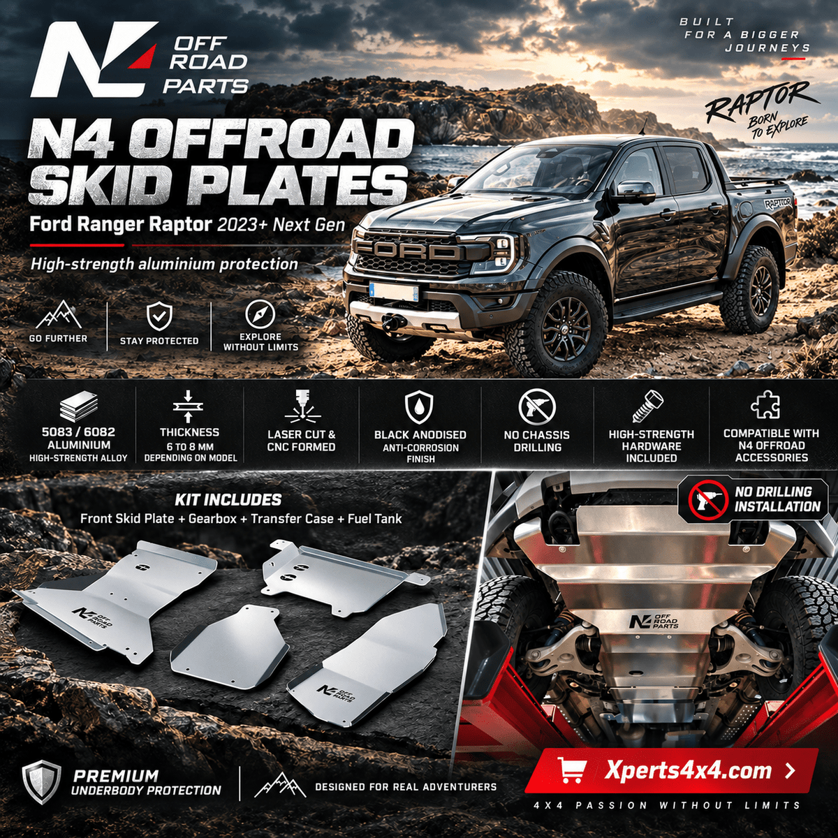 Pack Blindages Complet Ford Raptor 2023+ Next GEN | N4 Offroad - Aluminium Xperts 4x4