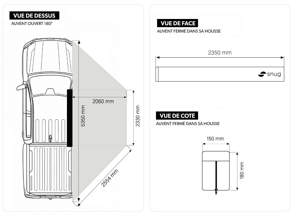 Auvent 180° Autoportant SNUG MALAGA - Équipement Raid 4x4 - BYD Shark 2024+