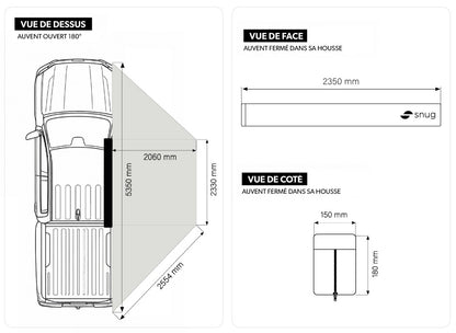 Auvent 180° Autoportant SNUG MALAGA - Équipement Raid 4x4 - BYD Shark 2024+