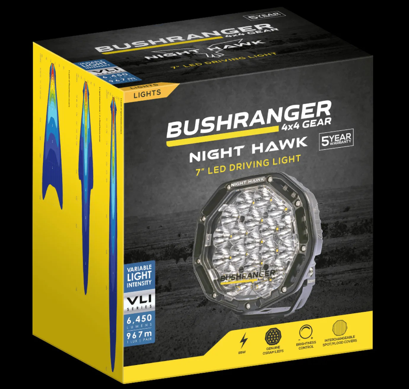 2x Phares 7" Spot Bushranger Night Hawk SR (Faisceau inclus) - BYD Shark 2024+
