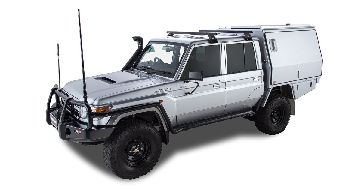 Kit 2 barres de toit noire Heavy Duty 1500mm avec pieds RL110 Toyota Land Cruiser série 79 2007+ - RHINO-RACK - Toyota Land Cruiser 78/79