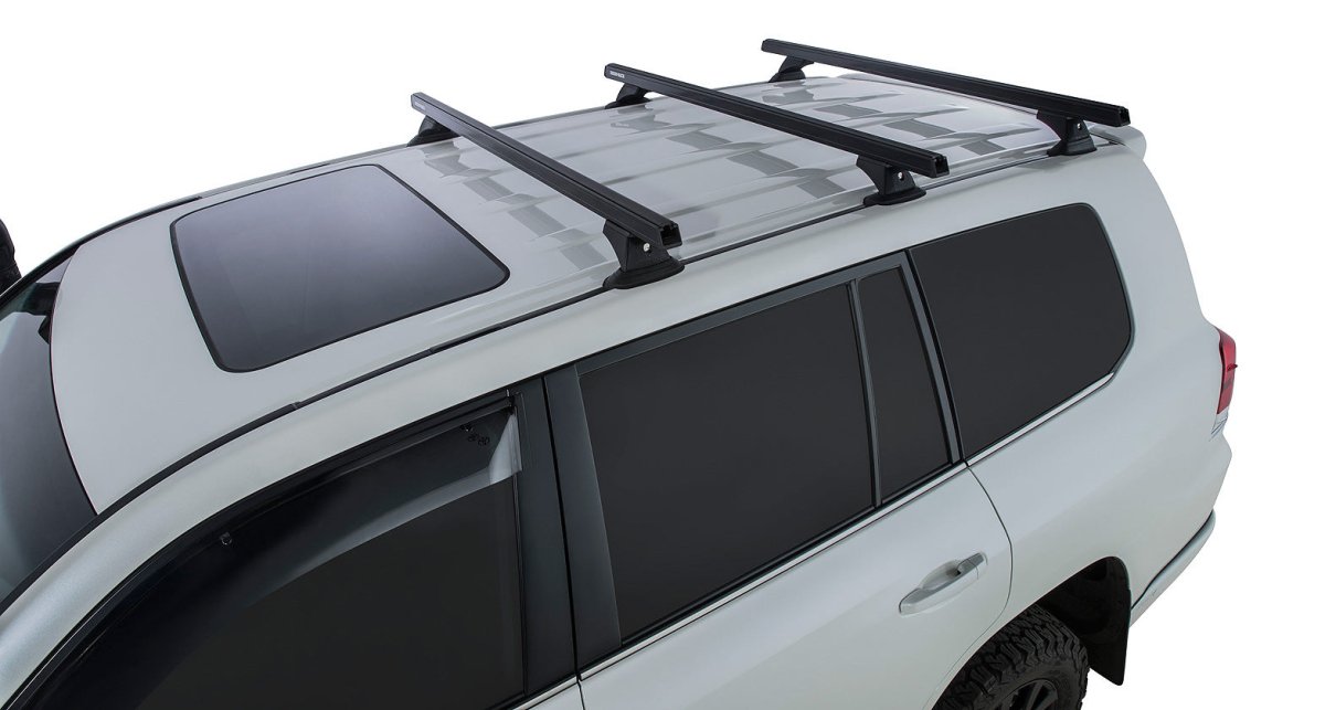 Kit 3 barres de toit noire 1375mm Heavy Duty avec pieds RCH Toyota Land Cruiser série 200 2007-2021 - RHINO-RACK - Toyota LC200