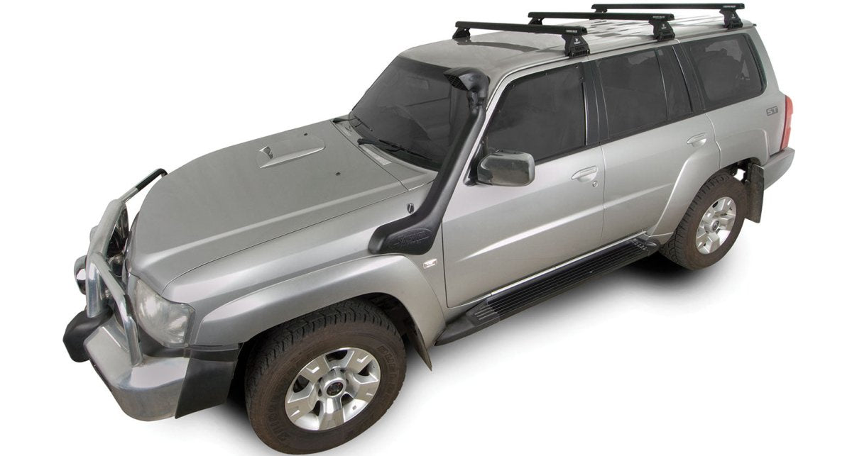 Kit 3 barres de toit noire 1375mm Heavy Duty RL110 Trackmount Nissan Patrol GU Y61 1997-2017 - RHINO-RACK -