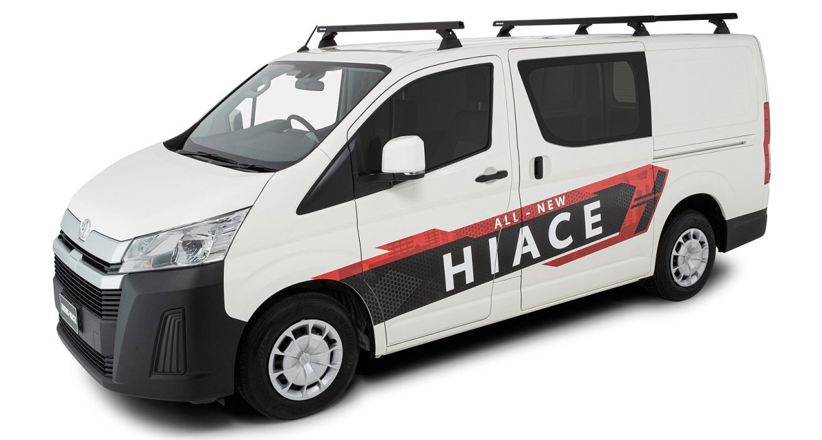 Kit 3 barres de toit noire 1650mm Heavy Duty avec pieds RCH Toyota Hiace Gen VI 2019+ - RHINO-RACK -
