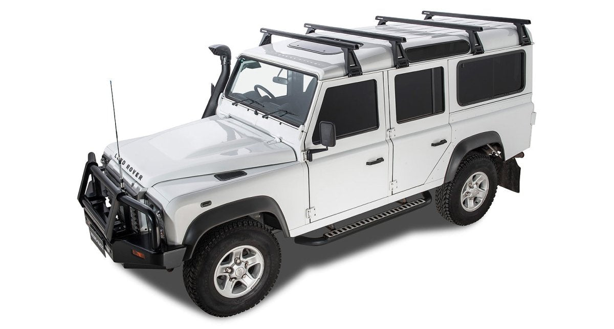 Kit 4 barres de toit noire Heavy Duty 1500mm avec pieds RL210 Land Rover Defender 110 1993-2020 - RHINO-RACK - Defender 110
