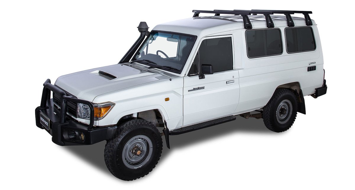 Kit 4 barres de toit noire Heavy Duty 1500mm avec pieds RL210 Toyota Land Cruiser série 78 2007+ - RHINO-RACK - Toyota Land Cruiser 78/79