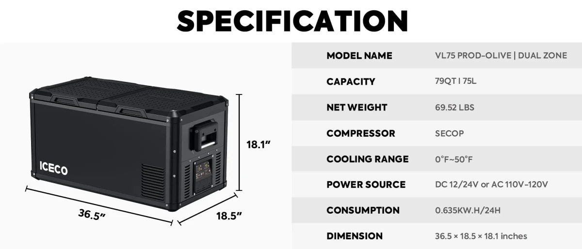 Refrigerateur/Congelateur ICECO 75L Double Compartiments - Noir - BYD Shark 2024+