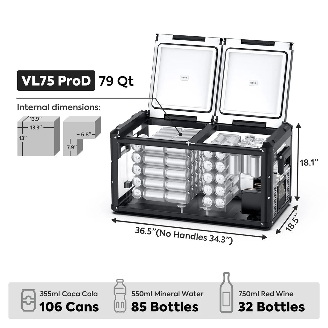 Refrigerateur/Congelateur ICECO 75L Double Compartiments - Noir - BYD Shark 2024+