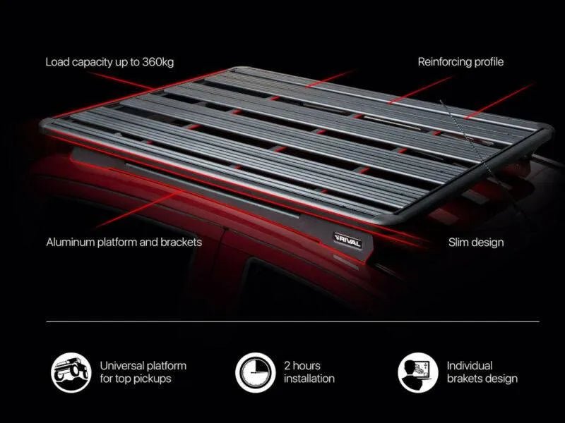 Galerie de toit 1430 x 1235mm pour Ford Ranger/Raptor 2023+ RIVAL 4x4 - Ford Ranger PHEV 2025+