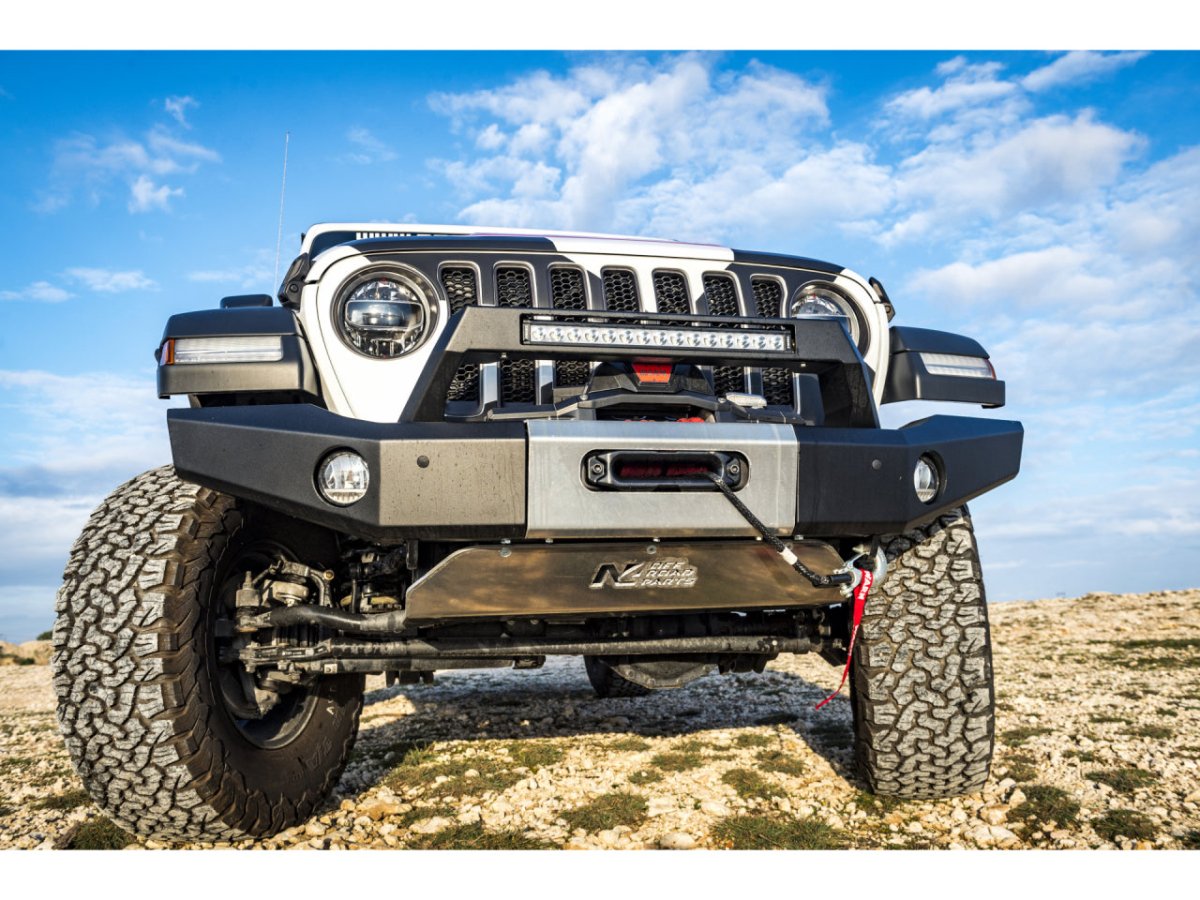 Pare-choc Avant acier Wrangler JL platine treuil intégrée Rebords Longs N4-Offroad - Jeep JL