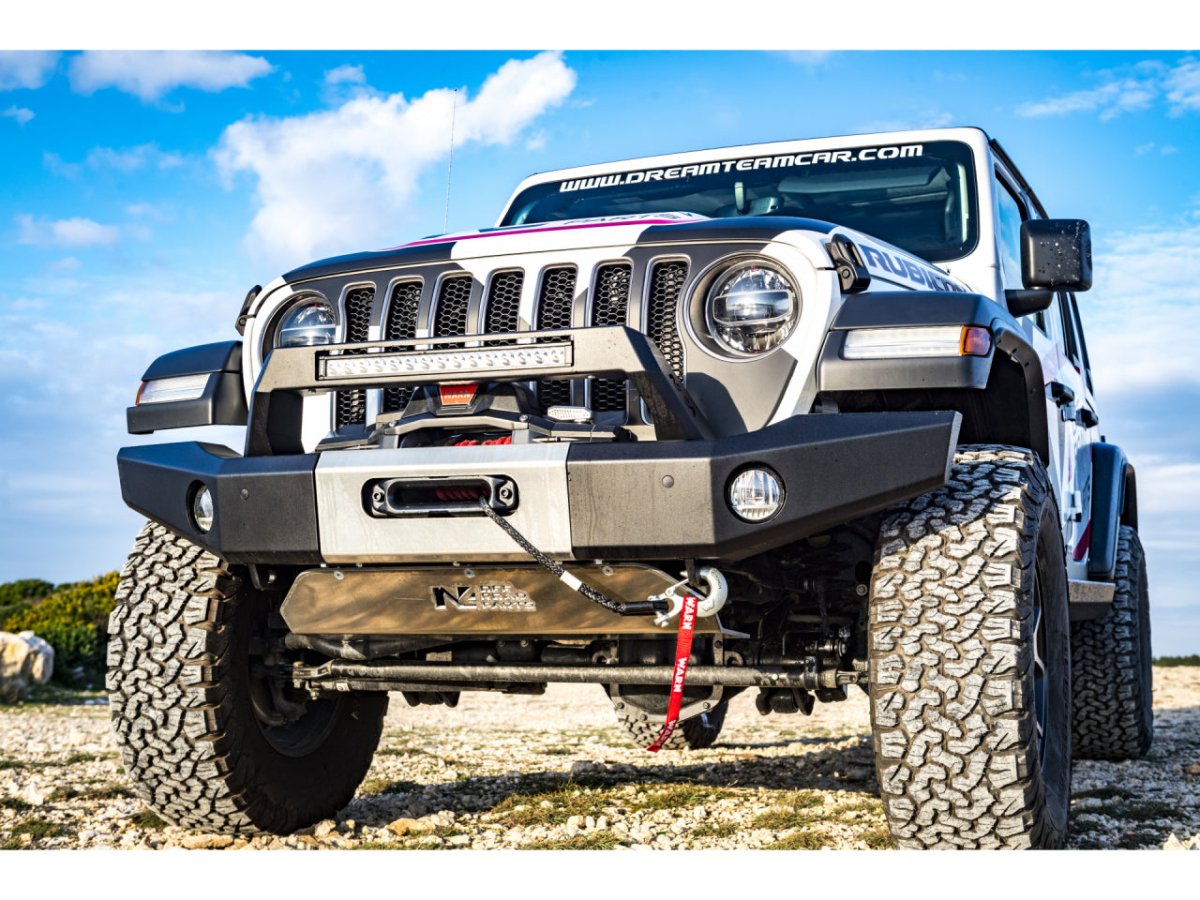 Pare-choc Avant acier Wrangler JL platine treuil intégrée Rebords Longs N4-Offroad - Jeep JL