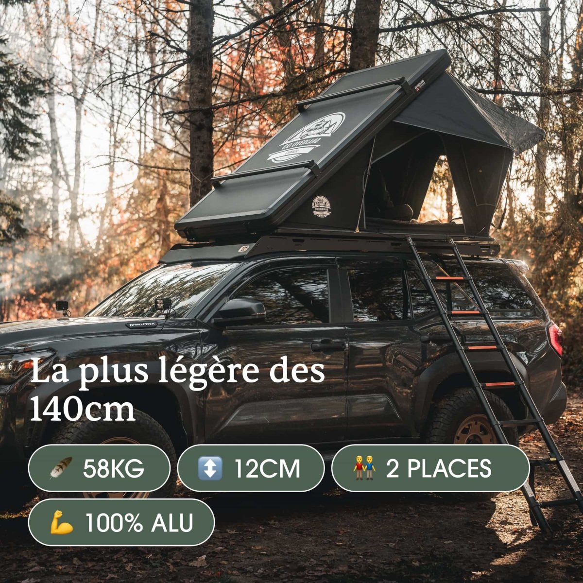 Tente de Toit Summit 140 GO OVERLAND – Coque Aluminium Ultra-Légère - BYD Shark 2024+