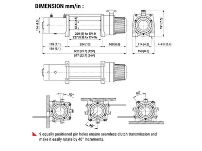 Treuil COMEUP DV 9 12V/24V - 4 082 kg - Câble Acier - BYD Shark 2024+
