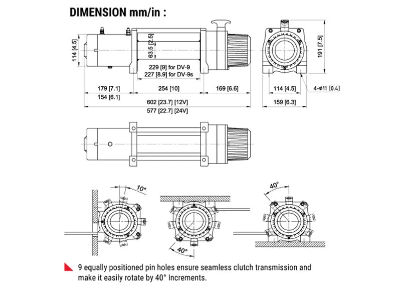 Treuil COMEUP DV 9S 12V / 24V - 4082 kg - Câble Synthetique - BYD Shark 2024+